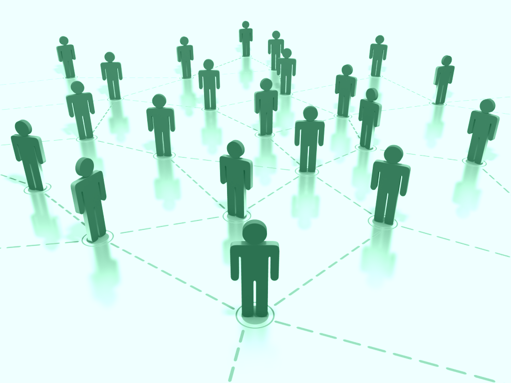 image of green board-game-token-like figures standing in an interconnected web of dotted lines